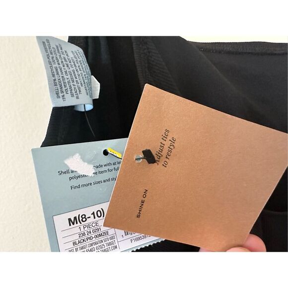 Shade & Shore Black Ribbed Pull Side Adjustable Swimsuit Size Medium - Picture 3 of 5